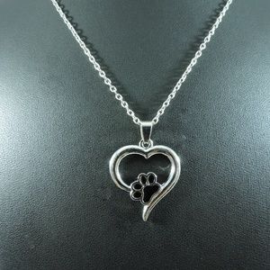 Silver Cat Paw Heart Necklace